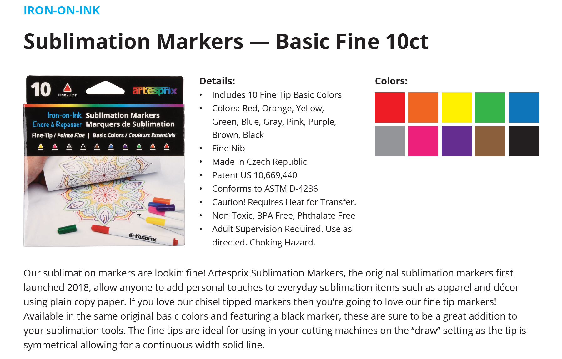 Artesprix Sublimation Markers - Iron-on Ink - Fine Point
