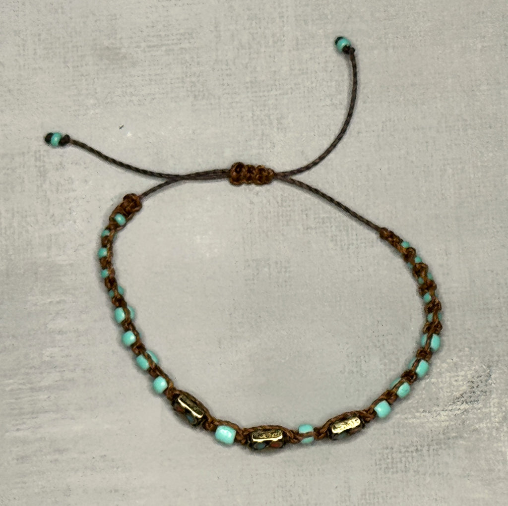 Sweet Petite Brown & Turquoise Macrame Bracelet - Adjustable