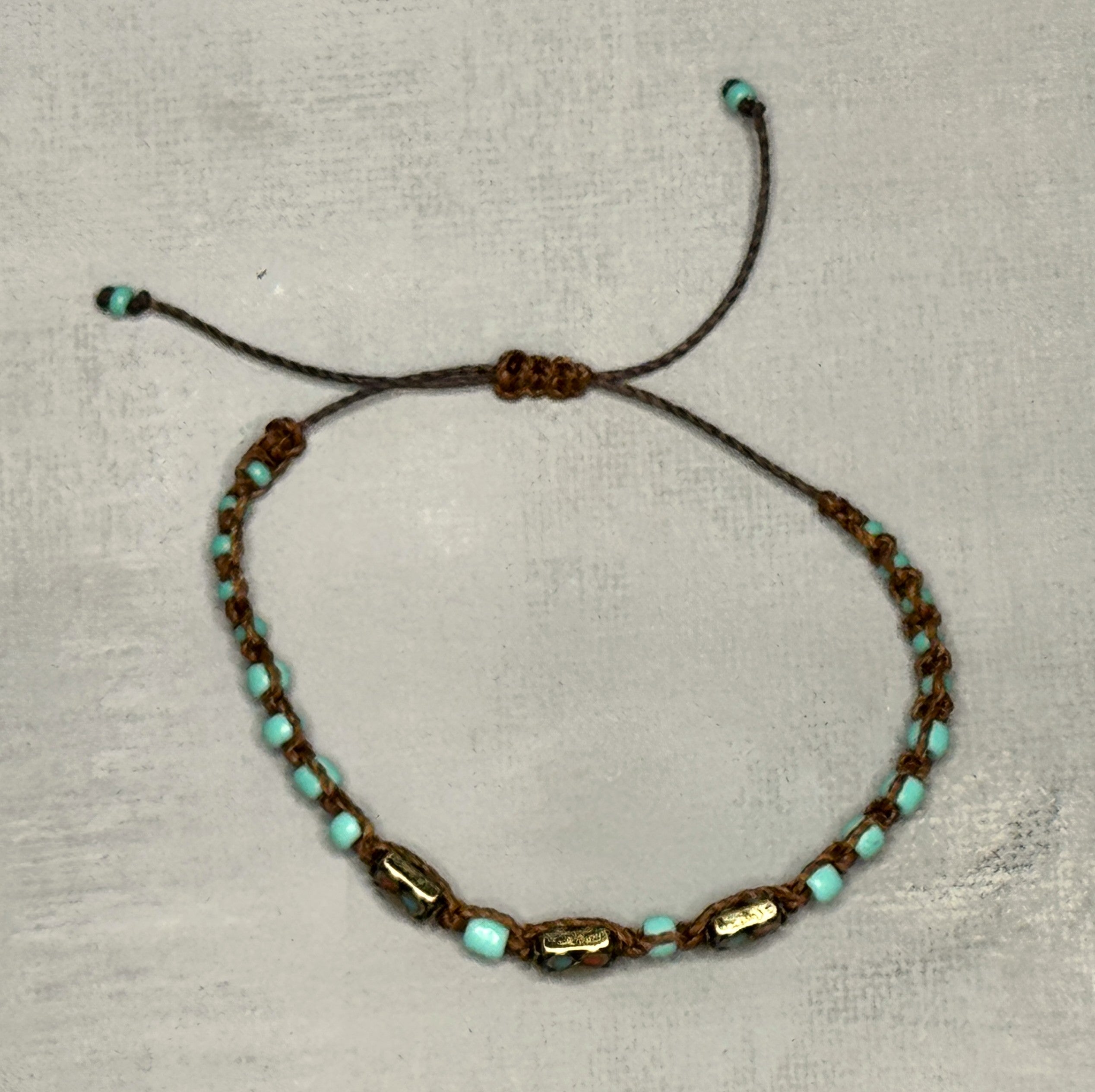 Sweet Petite Brown & Turquoise Macrame Bracelet - Adjustable