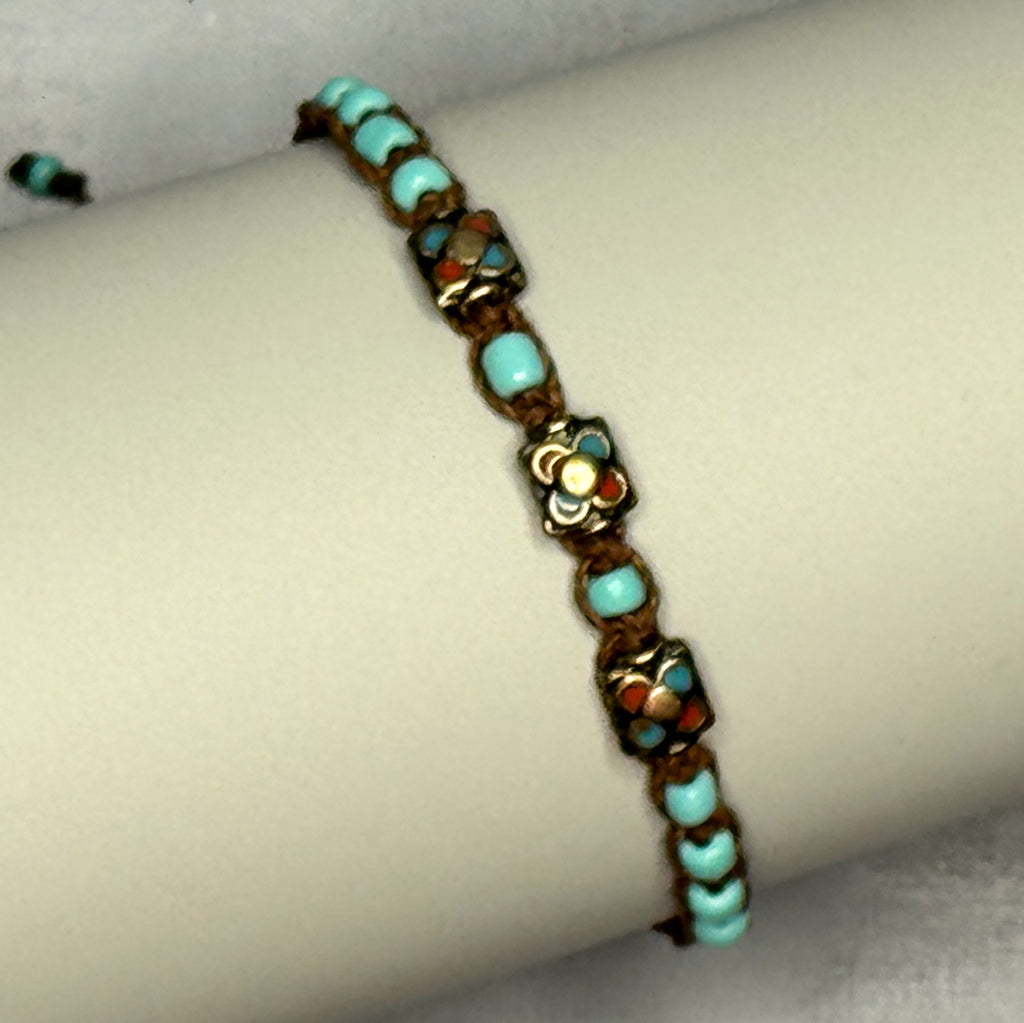 Sweet Petite Brown & Turquoise Macrame Bracelet - Adjustable