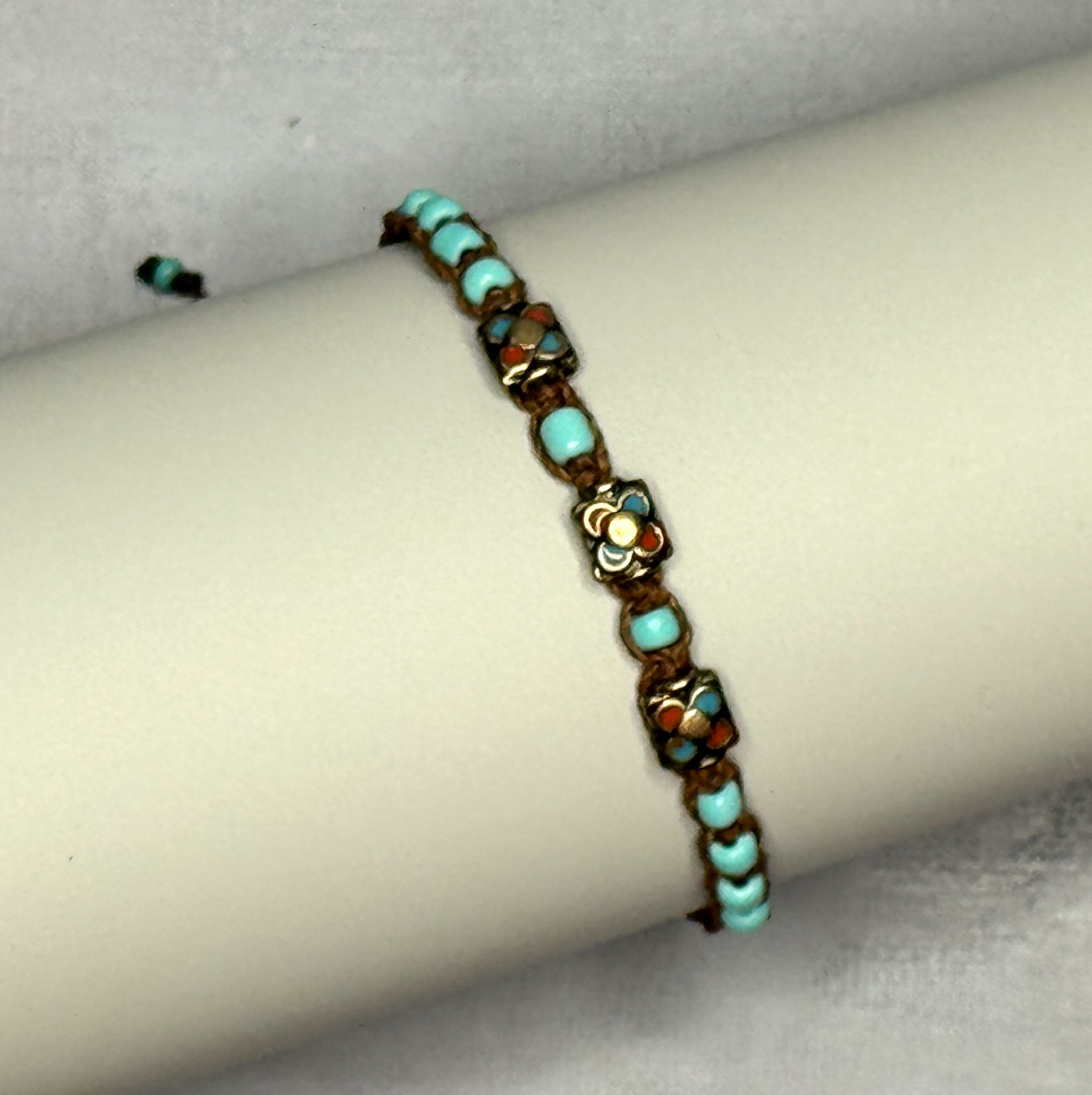 Sweet Petite Brown & Turquoise Macrame Bracelet - Adjustable